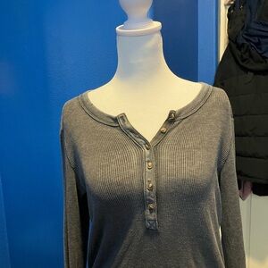 Aerie Charcoal Buttoned Long Sleeve Tee